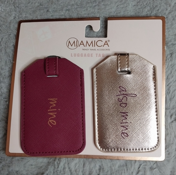 Miamica Handbags - Miamica Luggage Tags Mine Also Mine Burgundy Gold